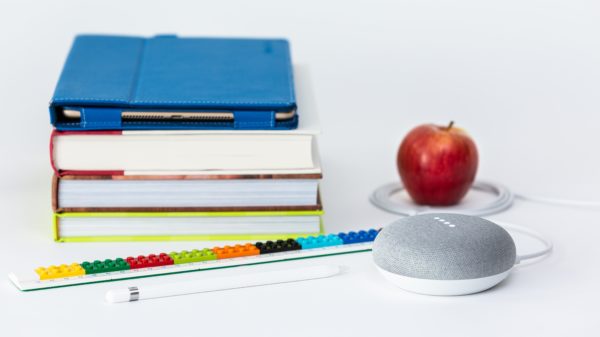 books speaker and apple
